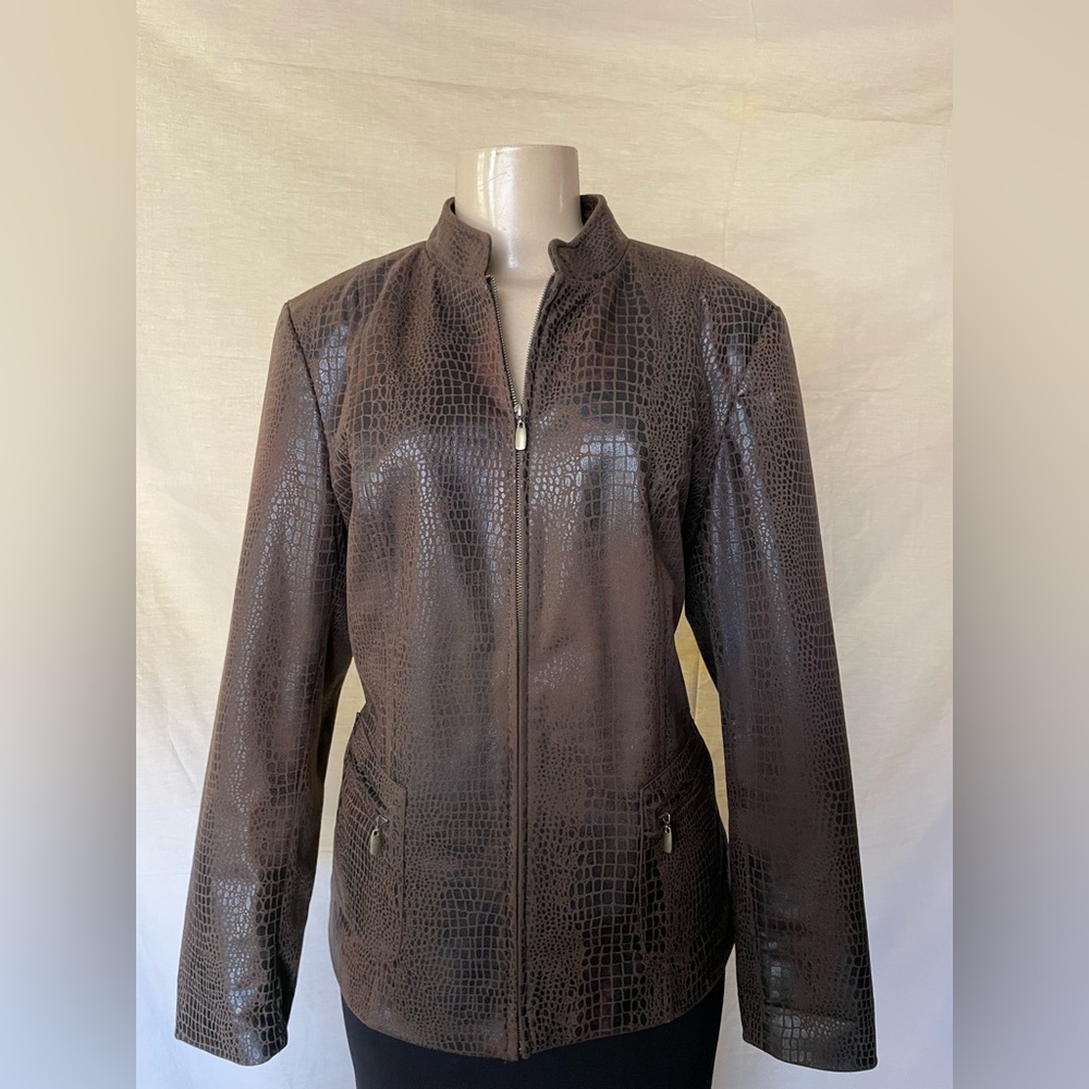 Notations Dark Brown Leather Jacket with Crocodil… - image 1
